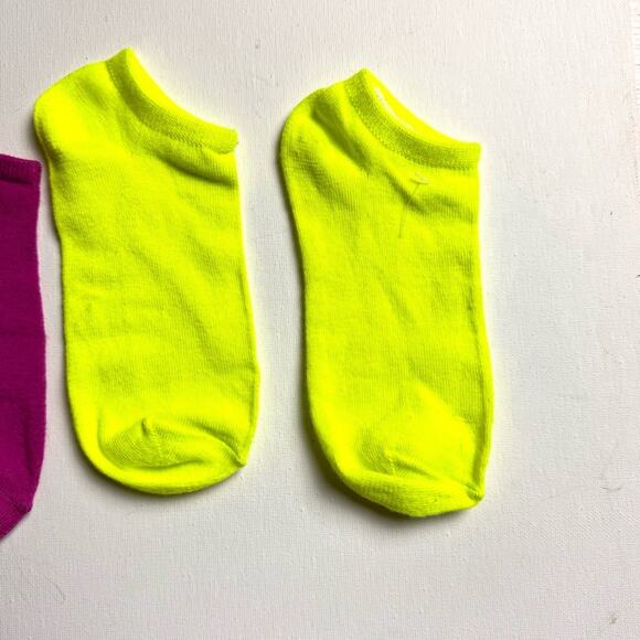 Bright Neon Pink & Citron Ankle Socks Two Pack Set Accessories NWOT - Picture 7 of 9